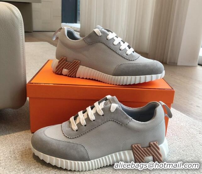 Buy Luxury Hermes Bouncing Sneakers in Technical Mesh and Suede Grey/Brown 425129