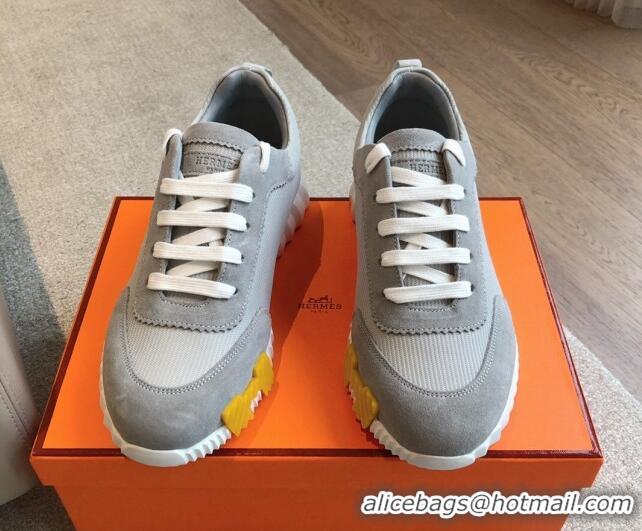 Buy Luxury Hermes Bouncing Sneakers in Technical Mesh and Suede Grey/Brown 425129