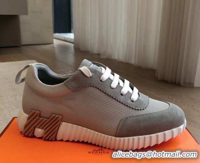 Buy Luxury Hermes Bouncing Sneakers in Technical Mesh and Suede Grey/Brown 425129