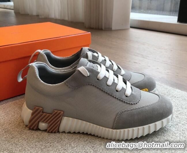 Buy Luxury Hermes Bouncing Sneakers in Technical Mesh and Suede Grey/Brown 425129