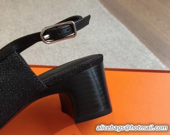 1:1 aaaaa Hermes Infinie Slingback Pumps 5cm in Black Denim 425130