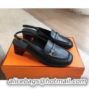 1:1 Hermes Infinie Slingback Pumps 5cm in Lambskin Black 425131