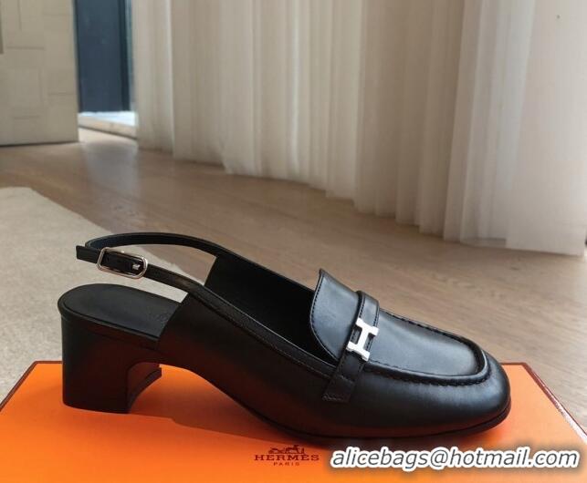 1:1 Hermes Infinie Slingback Pumps 5cm in Lambskin Black 425131