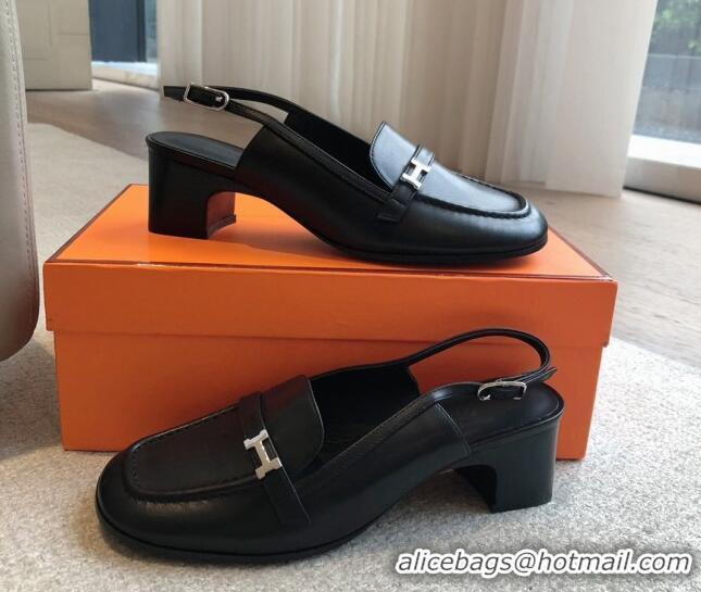 1:1 Hermes Infinie Slingback Pumps 5cm in Lambskin Black 425131