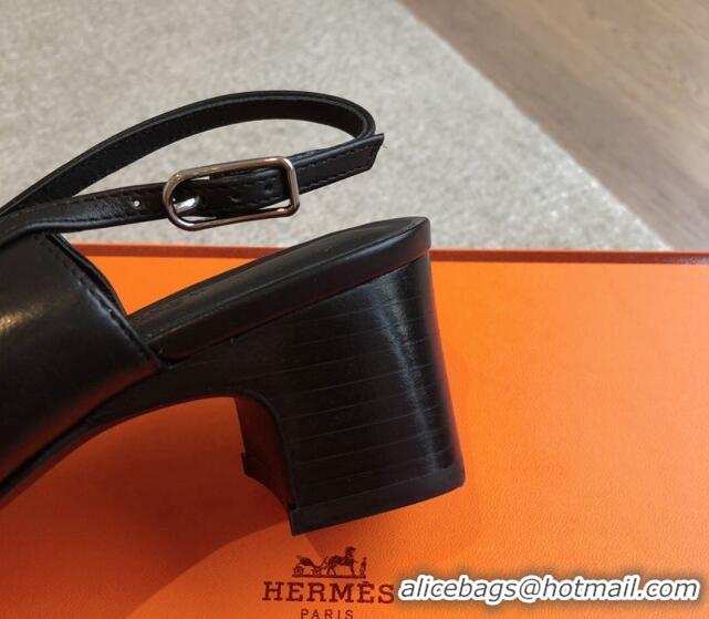 1:1 Hermes Infinie Slingback Pumps 5cm in Lambskin Black 425131