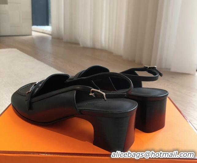 1:1 Hermes Infinie Slingback Pumps 5cm in Lambskin Black 425131