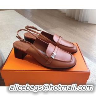 Good Quality Hermes Infinie Slingback Pumps 5cm in Lambskin Brown 425132