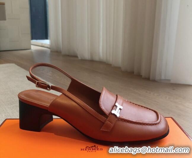 Good Quality Hermes Infinie Slingback Pumps 5cm in Lambskin Brown 425132