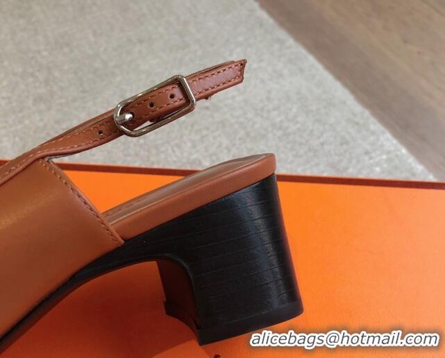 Good Quality Hermes Infinie Slingback Pumps 5cm in Lambskin Brown 425132