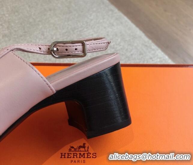 Pretty Style Hermes Infinie Slingback Pumps 5cm in Lambskin Pink 425133