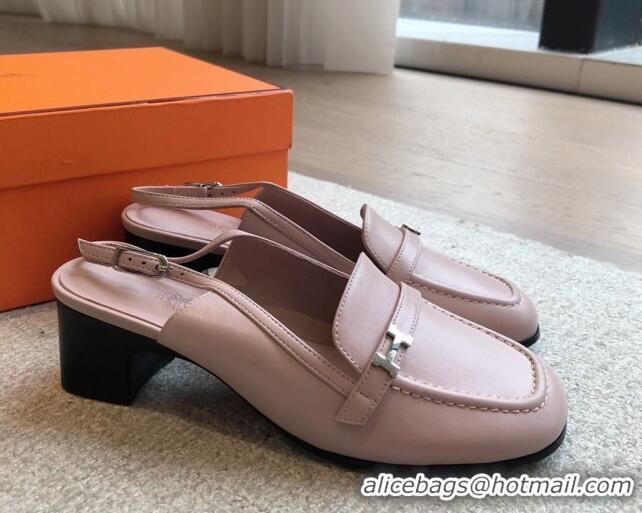 Pretty Style Hermes Infinie Slingback Pumps 5cm in Lambskin Pink 425133