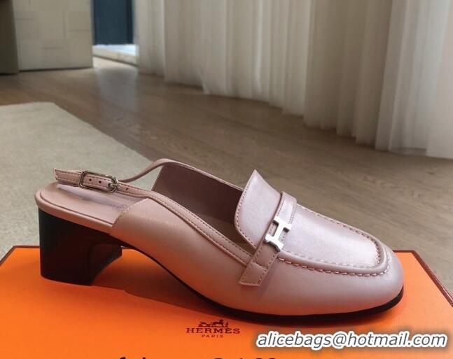 Pretty Style Hermes Infinie Slingback Pumps 5cm in Lambskin Pink 425133