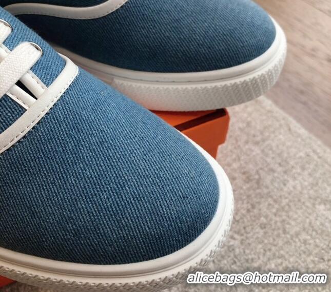 Stylish Hermes Innocent Low-top Sneakers in Denim with Logo Patches Denim Blue 425134