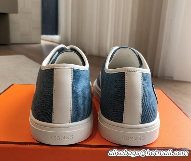 Stylish Hermes Innocent Low-top Sneakers in Denim with Logo Patches Denim Blue 425134