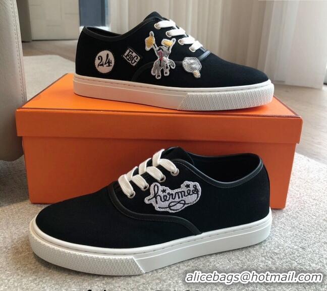 Trendy Design Hermes Innocent Low-top Sneakers in Canvas with Logo Patches Black 425135