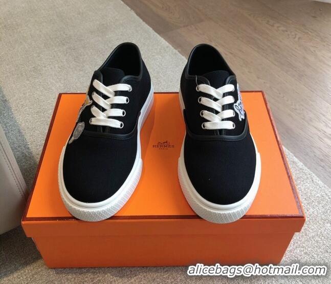 Trendy Design Hermes Innocent Low-top Sneakers in Canvas with Logo Patches Black 425135