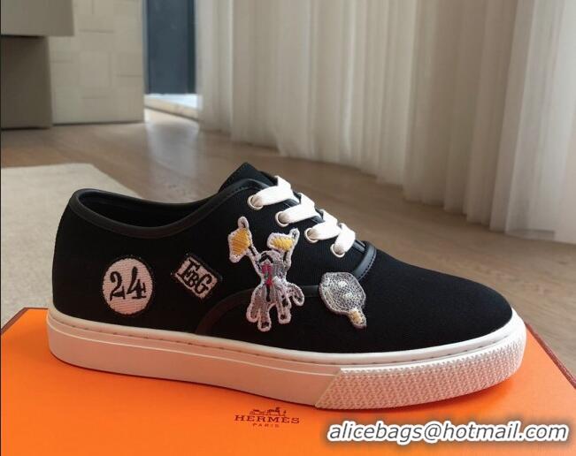 Trendy Design Hermes Innocent Low-top Sneakers in Canvas with Logo Patches Black 425135