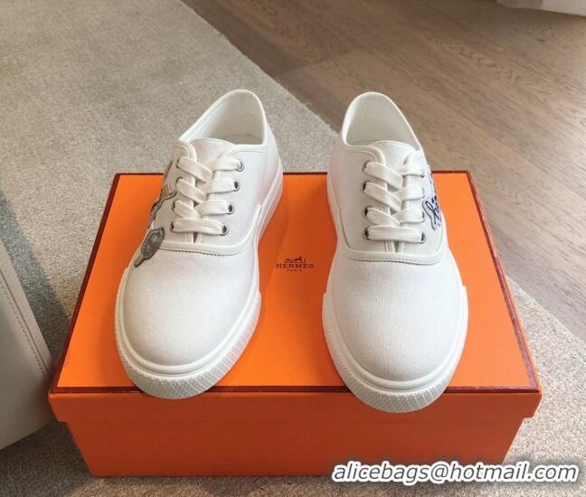 Shop Cheap Hermes Innocent Low-top Sneakers in Canvas with Logo Patches White 425136