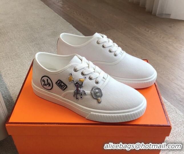 Shop Cheap Hermes Innocent Low-top Sneakers in Canvas with Logo Patches White 425136