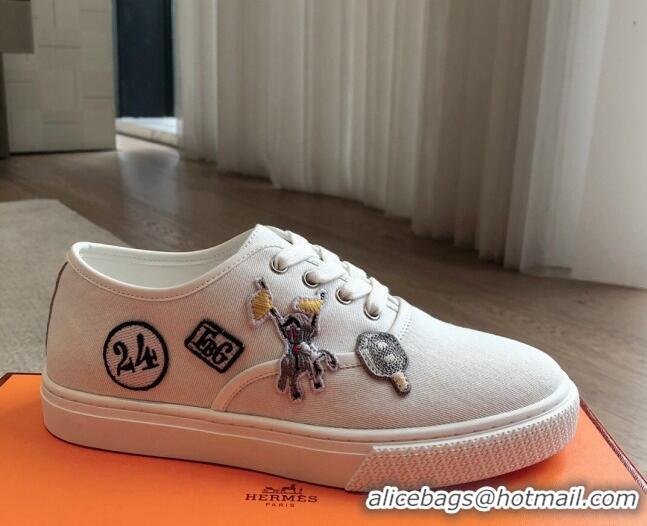 Shop Cheap Hermes Innocent Low-top Sneakers in Canvas with Logo Patches White 425136