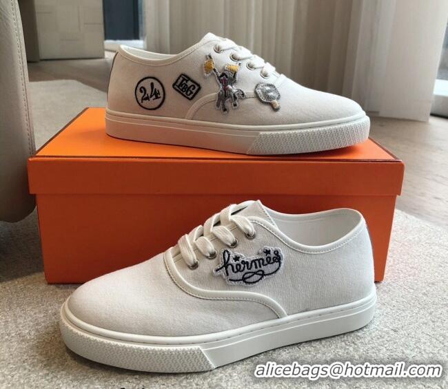 Shop Cheap Hermes Innocent Low-top Sneakers in Canvas with Logo Patches White 425136