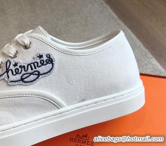 Shop Cheap Hermes Innocent Low-top Sneakers in Canvas with Logo Patches White 425136