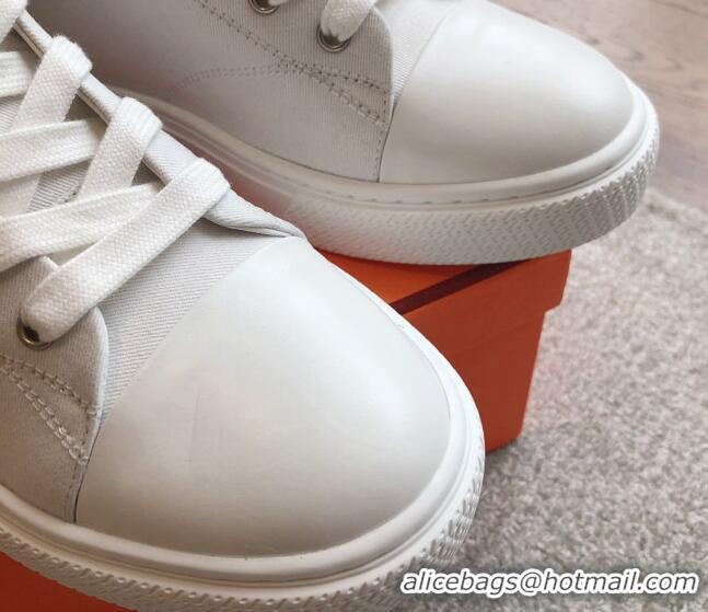 Low Price Hermes Illico High-top Sneakers in Canvas and Calfskin with Logo Patches White 425139