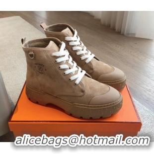 Good Quality Hermes Itineraire Ankle Boots in Suede and Calfskin with Print Brown 425141