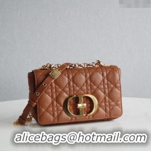 Top Quality Dior Small Caro Chain Bag in Soft Cannage Calfskin CD2201 Brown 2024