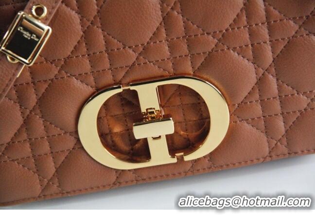 Top Quality Dior Small Caro Chain Bag in Soft Cannage Calfskin CD2201 Brown 2024