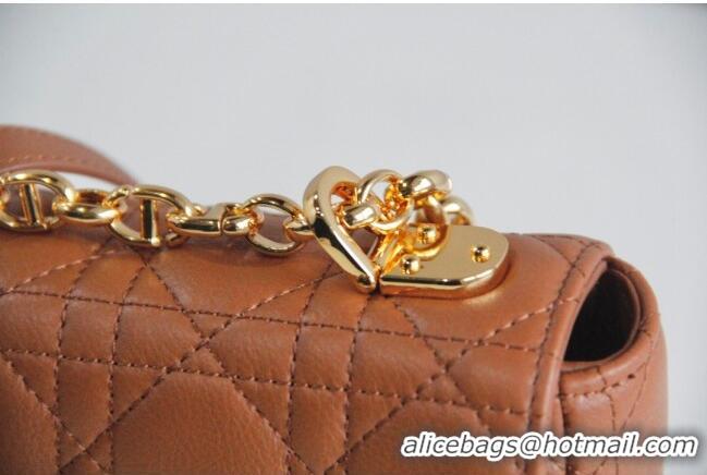 Top Quality Dior Small Caro Chain Bag in Soft Cannage Calfskin CD2201 Brown 2024