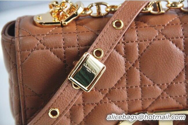 Top Quality Dior Small Caro Chain Bag in Soft Cannage Calfskin CD2201 Brown 2024