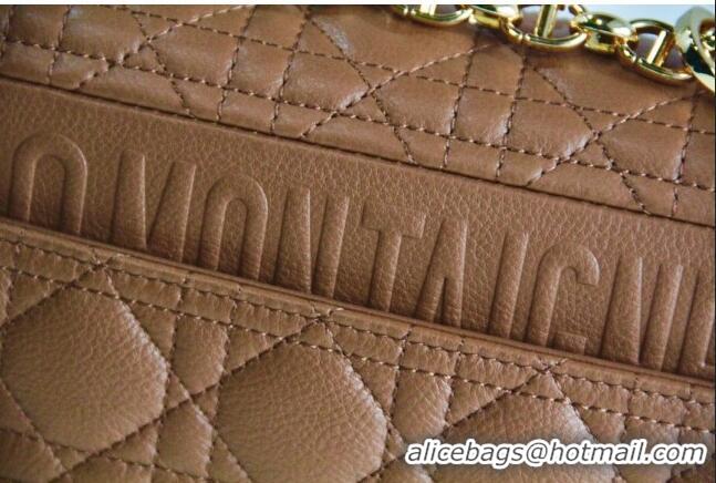 Top Quality Dior Small Caro Chain Bag in Soft Cannage Calfskin CD2201 Brown 2024