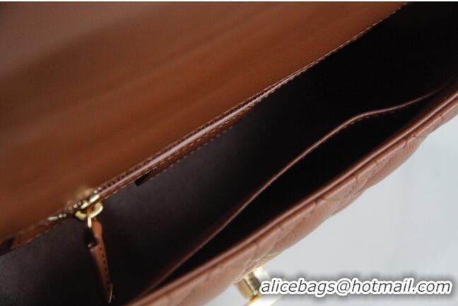 Top Quality Dior Small Caro Chain Bag in Soft Cannage Calfskin CD2201 Brown 2024