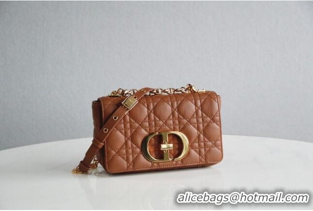 Top Quality Dior Small Caro Chain Bag in Soft Cannage Calfskin CD2201 Brown 2024