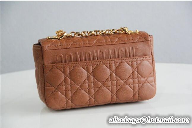 Top Quality Dior Small Caro Chain Bag in Soft Cannage Calfskin CD2201 Brown 2024