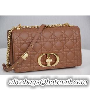 Cheapest Dior Medium Caro Chain Bag in Soft Cannage Calfskin CD2202 Brown 2024