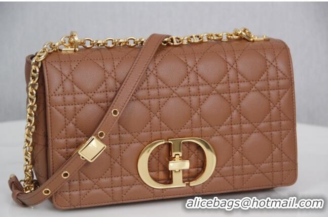 Cheapest Dior Medium Caro Chain Bag in Soft Cannage Calfskin CD2202 Brown 2024