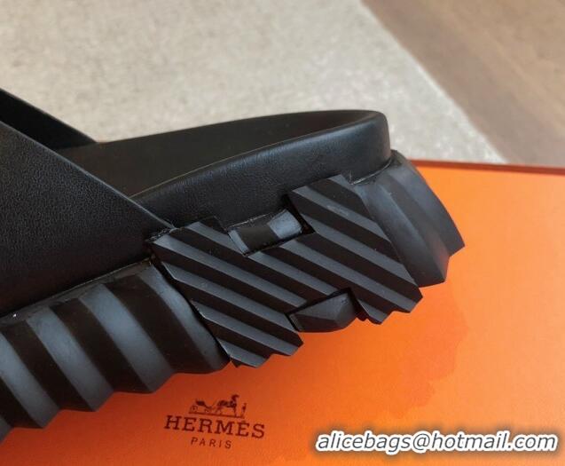 Best Grade Hermes Infra Slide Sandals in Nappa Leather All Black 425145