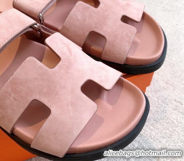 Sophisticated Hermes Chypre Flat Sandals in Suede Pink 425149