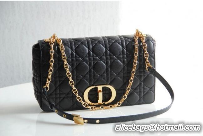 Best Quality Dior Large Caro Chain Bag in Soft Cannage Calfskin CD2203 Black 2024