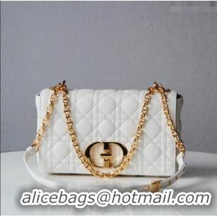 Super Quality Dior Medium Caro Chain Bag in Soft Cannage Calfskin CD2202 White 2024