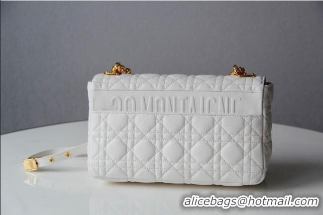 Super Quality Dior Medium Caro Chain Bag in Soft Cannage Calfskin CD2202 White 2024