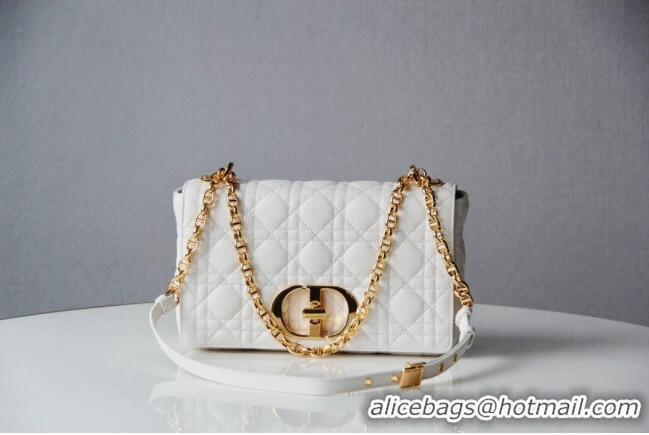 Super Quality Dior Medium Caro Chain Bag in Soft Cannage Calfskin CD2202 White 2024