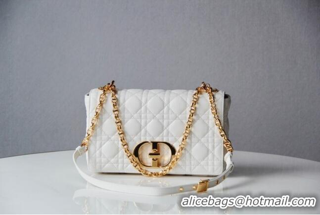 Super Quality Dior Medium Caro Chain Bag in Soft Cannage Calfskin CD2202 White 2024