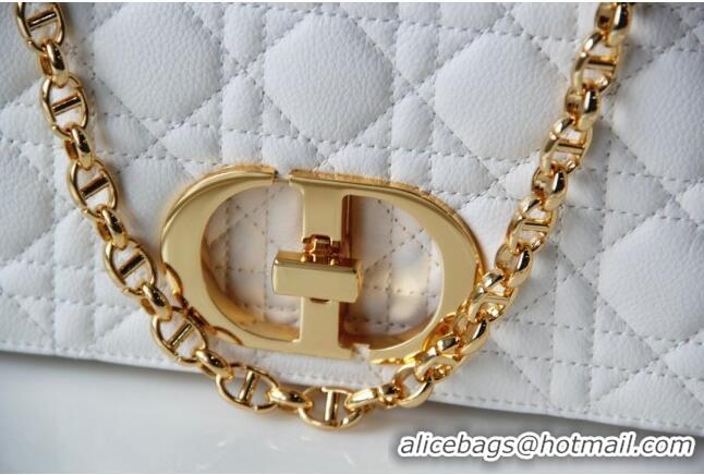 Super Quality Dior Medium Caro Chain Bag in Soft Cannage Calfskin CD2202 White 2024