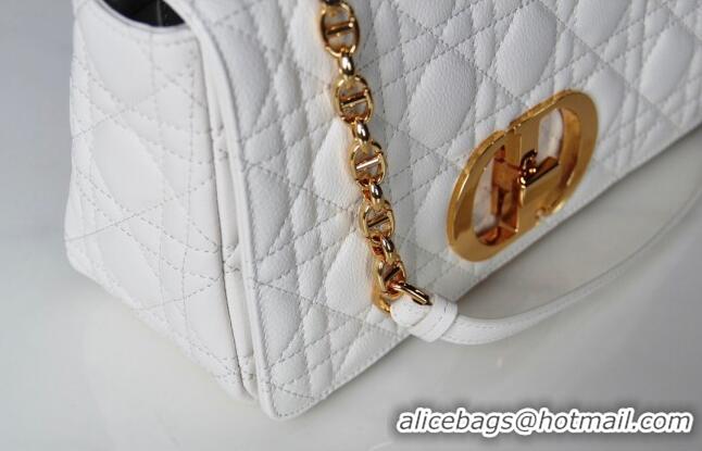 Super Quality Dior Medium Caro Chain Bag in Soft Cannage Calfskin CD2202 White 2024