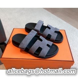 Purchase Hermes Chypre Flat Sandals in Suede Grey 425150