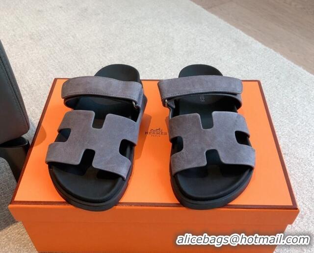 Purchase Hermes Chypre Flat Sandals in Suede Grey 425150