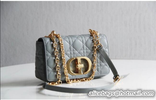 Top Quality Dior Small Caro Chain Bag in Soft Cannage Calfskin CD2201 Gray 2024